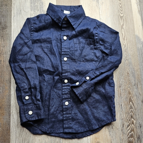 Janie And Jack Boy's 2T Linen Navy Blue Button Down Shirt 2023 - Picture 1 of 5